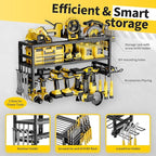 Power Tool Organizer Wall Mount Heavy Duty 320 lbs, 3 Layers Storage Rack with 9 Drill Holders & Battery Storage, cordless tool organizer for Garage, Workshop & Tool Room