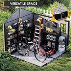 MELLCOM 8 x 8 FT Resin Outdoor Storage Shed with Floor, Outdoor Storage Tool Shed with Windows and Lockable Door, Resin Garden Shed for Lawnmower, Pool Supply, Bike