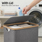 efluky Slim Laundry Basket with Lid, Narrow Laundry Hamper with Removable Bag, Skinny Dirty Clothes Basket with Bamboo Handles for Bathroom, Bedroom & Laundry Room, 65L Grey