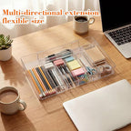 2 Pcs Large Expandable Acrylic Drawer Organizers, Grid Adjustable Drawer, Dividers Organizer for Desk, Makeup, Jewelry, Office, Kitchen Supplies (Clear,8 Compartments)