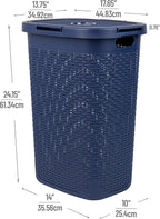 Mind Reader Slim Laundry Hamper with Lid, 60L Tall Clothes Basket, Narrow Tapered Design for Bathrooms, Closets and Laundry Rooms, Plastic, Navy