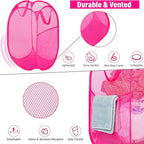 Deluxe Strong Mesh Pop up Laundry Hamper Basket with Side Pocket for Laundry Room, Bathroom, Kids Room, College Dorm or Travel Blush