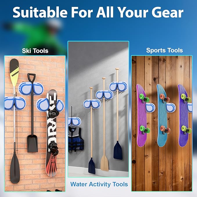 Ski & Snowboard Wall Mount 1 Pack for Garage - Fits Any Board,Holds Up to 25lbs,Damage-Free Storage,Space-Saving Winter Gear Organizer for Home & Garage,Blue