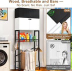 Over-The-Toilet Storage Rack, 4-Tier Bathroom Organizer Shelf Over Toilet with Barn Doors Cabinet and Basket, Freestanding Space Saver Bathroom Shelves with Paper Holder Above Toilet (Black & White)