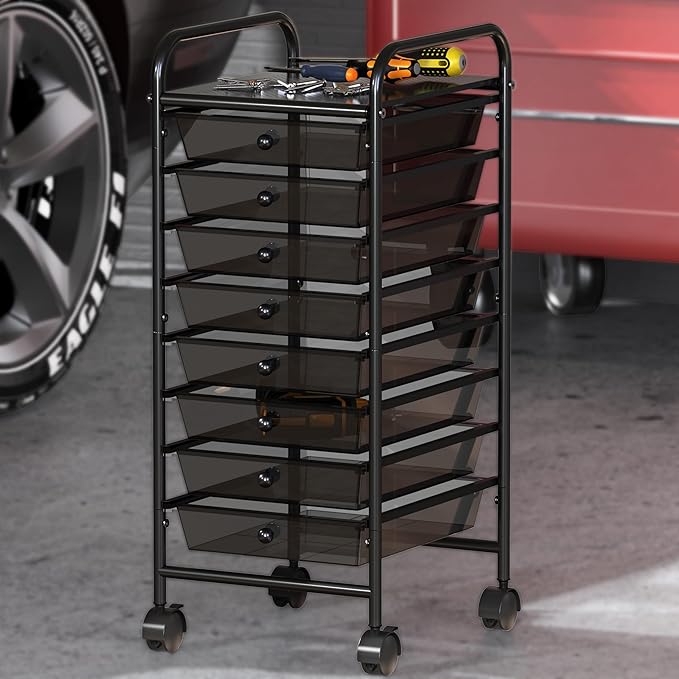 Simple Houseware Utility Cart with 8 Drawers Rolling Storage Art Craft Organizer, Black