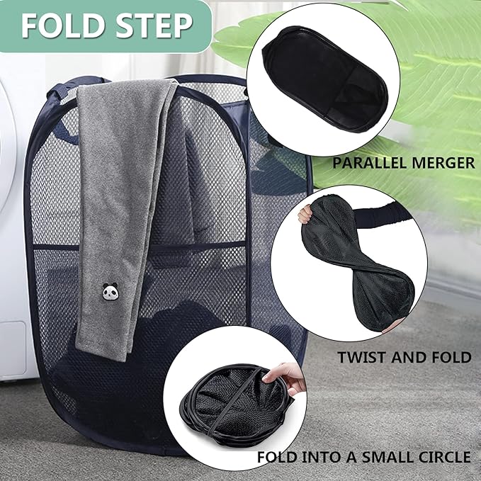 2 Pack Laundry Hamper,Foldable Mesh Popup Laundry Basket with Durable Handle,Easy to Open and Fold for Dorm, Laundry Room, Bedroom, RV(blue+ blue)…
