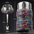 Earth&ME 17 OZ Soup Thermo for Hot & Cold Food for Kids, Vacuum Insulated Steel Lunch Container, Kids Wide Mouth Bento Thermal Food Jar, Warm Food Lunchbox Thermo Bowls with Spoon (Cars)