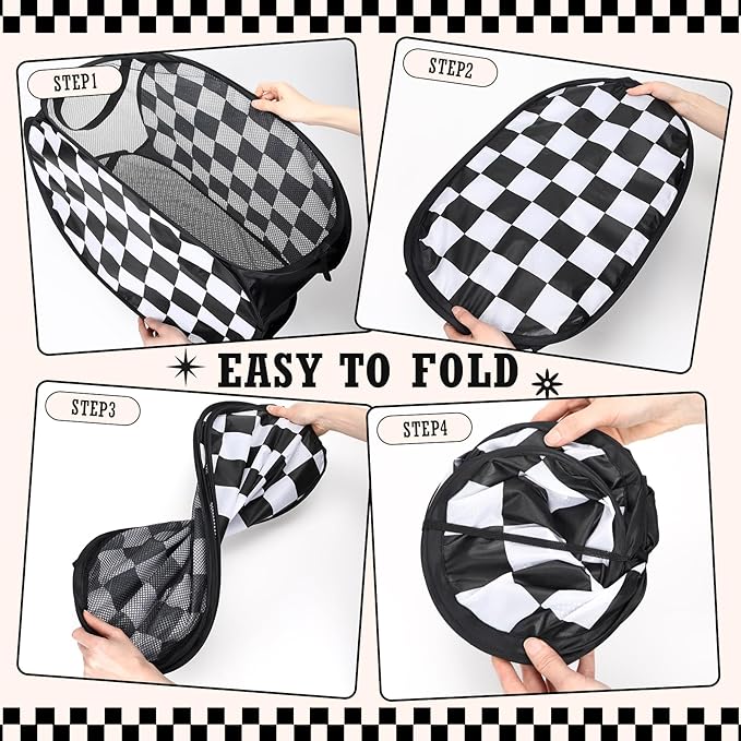 Remerry Collapsible Laundry Basket Hamper 22 x 14 Inches Foldable Pop up Clothes Storage with Handles Black White Checkered for Home and Travel