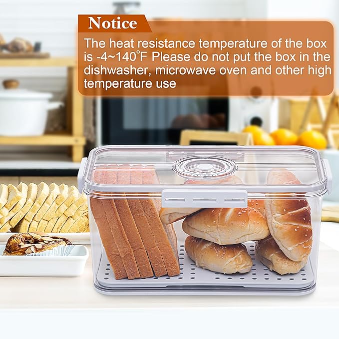 Bread Box for Homemade Bread Boxes for Kitchen Counter Airtight, Time Recording Bread Storage Container with Lid, Bread Containers Storage Airtight Loaf Bread Keeper, White