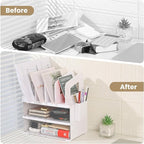 Acrylic Desk Organizer with Drawer and Vertical File Holder, Desk Organizers and Accessories, Multi-Functional Office Supplies Organizer for Home or Work Desk, White