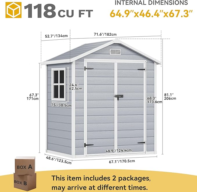 DWVO 6x4.4 FT Outdoor Resin Storage Shed with Reinforced Floor, All-Weather Bike Storage Shed with Lockable Door, Window and Vent, Waterproof Plastic Tool Storage for Garden, Backyard, Patio, Lawn