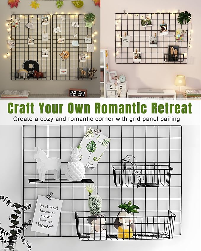 6 Pack Wire Baskets, Grid Panel Hanging Wall Basket, Grid Wall Accessory, Display and Storage Wall Basket for Kitchen, Home Decor, Potted Plants