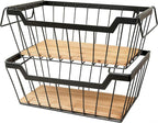 Metal Wire Basket with Handles Storage Organizer Stackable Organizing bins for Cabinet Shelf Countertop Under Sink Pantry for Kitchen,Bathroom,Laundry Closet,Set of 2pcs