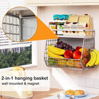 Fruit Basket 2 IN 1 Magnetic & Hanging Wall Produce Basket for Potato Onion Fruit and Vegetable Storage,Magnetic Spice Rack for Refrigerator Kitchen Counter Cabinet Pantry