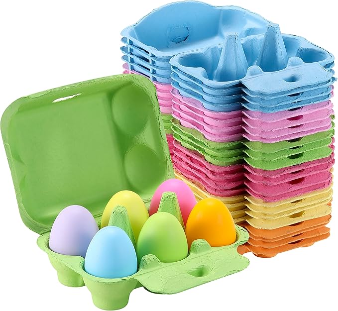 120 Pcs Colored Egg Cartons Half Dozen, Colorful Paper Pulp Cute Egg Basket Storage Container Holder, Easter Valentine Lover Gift Chicken Eggs Crate with Labels, Hold Up to 6 Huevos with Label Sticks