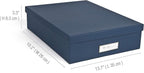 Bigso Oskar Fiberboard Label Frame Document Letter Box - File Organizer Box for Important Paperwork - Document Storage with a Lid & Metal Label Window - 3.3 in x 10.2 in x 13.8 in - Dark Blue