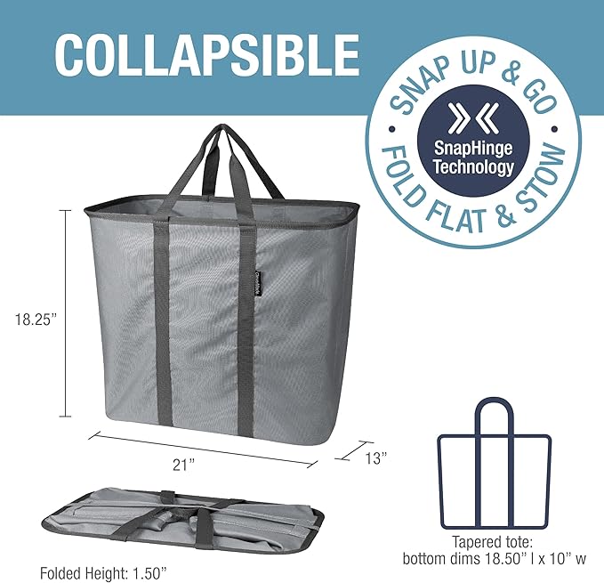 CleverMade Collapsible Laundry Caddy - Gray Charcoal 2-Pack 64L - Foldable Storage Organization Container for Clothes Laundry Room Storage Solution