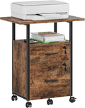 GYIIYUO 2 Wood Drawer Lockable File Cabinet with 22'' Extended Desktop, Mobile Filing Cabinet with Side Bag, Rolling Printer Stand, Fits A4&Letter Size, Home Office, Rustic Brown