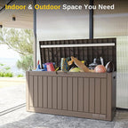 EAST OAK Outdoor Storage Box, 60 Gallon Deck Box Indoor and Outdoor Use, Waterproof Resin Storage Bin for Patio Cushions, Gardening Tools, Lockable, UV Resistant, Brown