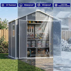 GARDENWORK 8x6 FT Outdoor Resin Storage Shed with Floor, All-Weather Plastic Garden Shed with Lockable Door & Windows, Waterproof Outside Tool Sheds for Backyard, Patio, Bike, Tools Storage