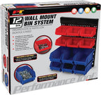 Performance Tool W530 Wall Mount Bin Rack System with 12 Bins for Organizing Parts and Tools