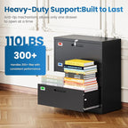 3 Drawer File Cabinet, Lateral Filing Cabinets for Home Office, Office Storage Drawers with Lock, Hanging Files Legal/Letter A4 Size (Assemble Required,Black)