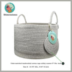 Modern Granny Small Cotton Rope Laundry Basket 16x10 Inch Dual Secure Woven Handle for Living Room Closet Clothes Blanket Organization