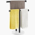 Hand Towel Holder for Bathroom Countertop, 17 Inch Tall T-Shape 2 Tier Towel Rack Stand with Heavy Marble Base, Free Standing Rustproof Double Tiered Kitchen Towel Drying Organizer, Black, YOFIVI