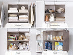 StorageWorks Hanging Closet Organizer with Metal Rod, 4-Section Closet Organizers and Storage, Collapsible Hanging Shelves for Baby Clothes, Shoes, Sweater Storage, Brown and Beige