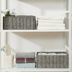 Vagusicc Wicker Storage Basket, Set of 2 Hand-Woven Paper Rope Wicker Basket, Small Storage Baskets for Organizing Toilet Paper, Foldable Large Cube Storage Organizer Bins for Shelves (Grey)