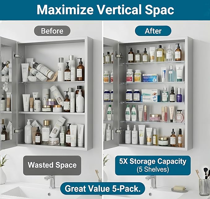 5-Pack 13-Inch Medicine Cabinet Shelves, Clear Acrylic Medicine Cabinet Shelf Replacement, Shatterproof 13" Long Bathroom Shelves, Durable Glass Alternative, Set of 5