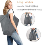 BeeGreen Grey Reusable Grocery Bags with Zipper Storage Pouch 10 Packs Gray Reusable Shopping Bags Bulk Foldable-Machine Washable