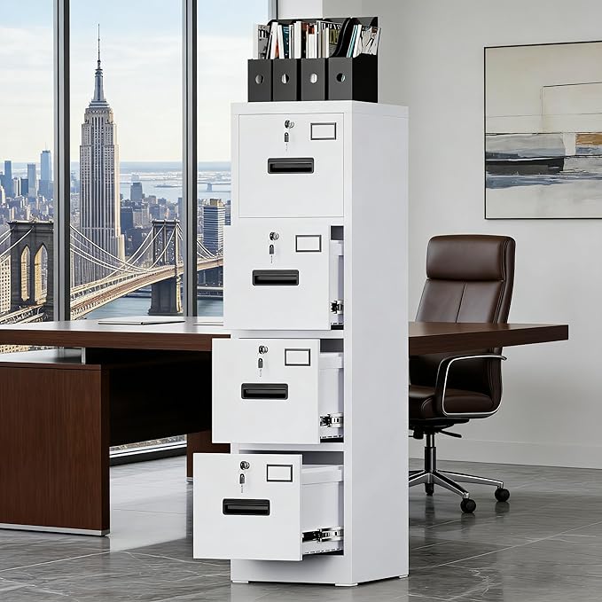 SUXXAN 4 Drawer File Cabinet, Metal Vertical File Storage Cabinet with Lock, Office Home Steel File Cabinet for A4 Letter/Legal Size, Assembly Required