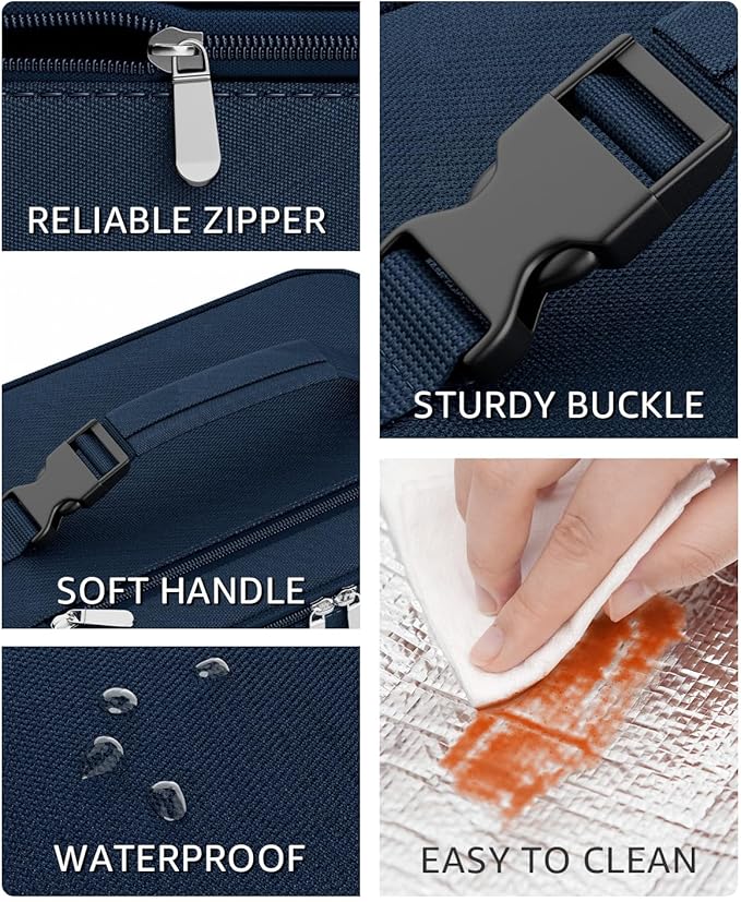 Small Lunch Box Insulated Lunch Bag for Women Men, Bento Kids Lunch Box, Compact Portable Thermal Meal Cooler Bags with Buckle Handle for Work & School, Navy Blue 5L