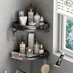 VOLPONE Corner Shower Caddy with Razor Holder Adhesive Shower Shelf Corner No Drilling (adhesive mounting, no suction cup) Bathroom Shower Organizer Storage Rack (2-Pack, Black)