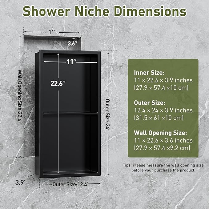 11x23 Inch Recessed Medicine Cabinet, Black Medicine Cabinet No Mirror, 304 Stainless Steel Bathroom Wall Niche Cabinet with 2-Tier for Bathroom, Living Room