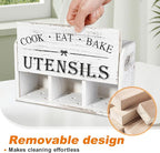 Kitchen Utensil Holder with 3 Compartments, Wooden Storage Utensil Organizer for Countertop, Farmhouse Decor, Rustic Cooking Utensil Kitchen Tool