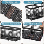 Utensil Holder, Stainless Steel Utensil Drying Rack for Kitchen Counter, Silverware Cutlery Flatware Holder Forks, Knives, Spoons, Chopsticks Organizer (Black)
