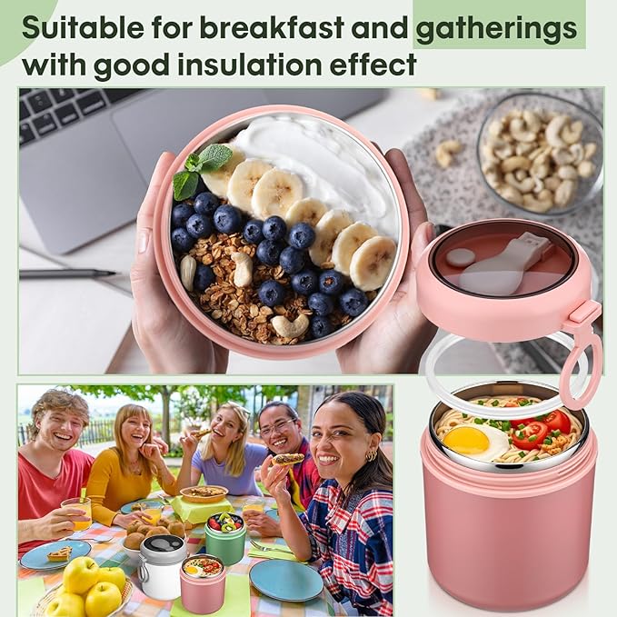 6 Pack Insulated Food Jars with Spoon Stainless Steel thermal cup 18 Oz Vacuum Soup thermal cup for Hot and Cold Food Wide Mouth Lunch Meal Carrier Container for School Office Picnic