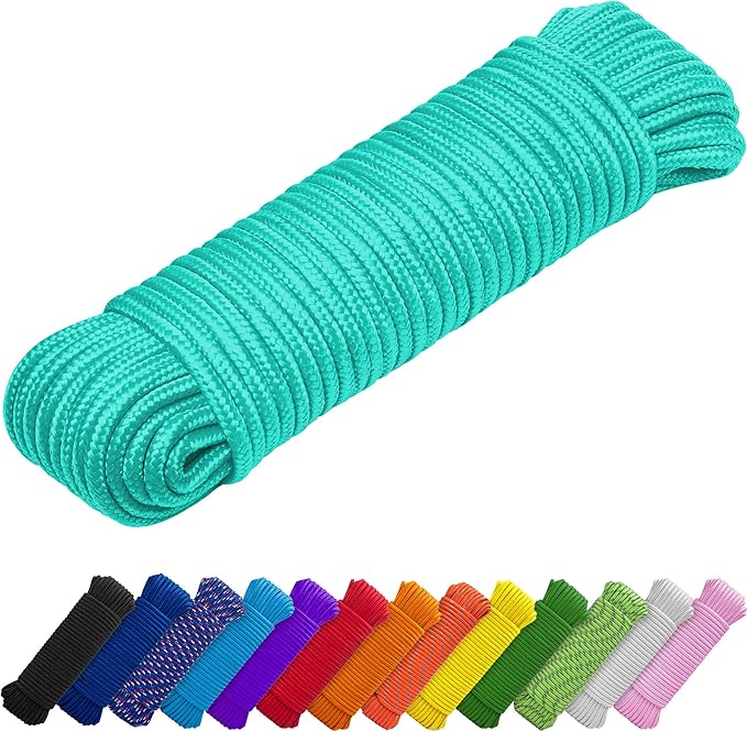TECEUM Rope – 150 Feet x 1/4 Inch (7mm) – Green Wave – Strong All-Purpose Utility Rope – Camping, Crafting, Flag Pole, Indoor & Outdoor – Polypropylene Nylon Poly Lightweight Diamond Braided Cord