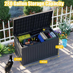 260 Gallon Outdoor Deck Box, Lockable Waterproof Outdoor Storage Boxes For Garden Tools,Indoor Cushions,Accessories Outside Storage Resin Weatherproof Container(Black)