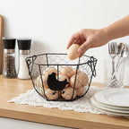 Goaste 2 Pack Metal Wire Egg Baskets, 9.5 Inch Chicken Egg Collecting Basket with Handle, Round Eggs Storage Container for Gathering Fresh Eggs, Vintage Black Wire Egg Holder for Easter Kitchen Home