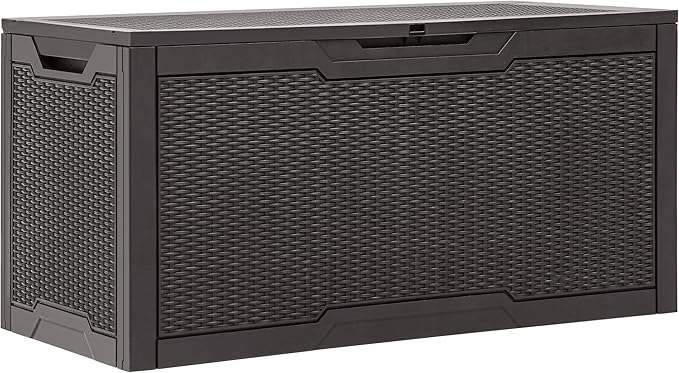 YITAHOME 100 Gallon Outdoor Storage Box, Large Water Resistant Resin Deck Box, Indoor Outdoor Lockable Storage Container for Patio, Garden, Cushions, Tools, Equipment (Dark Brown)