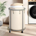 STO STO Rolling Laundry Hamper with Wheels – 185L (48 Gallon) Extra Large Industrial Clothes Laundry Basket with Removable Bag, Round Cart Sorter for Bedroom, Hotel, Beige & Gray