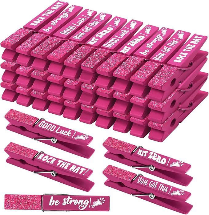 Kigeli 30 Pcs Spirit Clips Cheer Pins Cheerleader Gifts Clothes Pins for Backpacks Competition Glittered for Team Cheer Gifts Stuff Supplies Party Favors Accessories Bulk(Pink,Shiny)