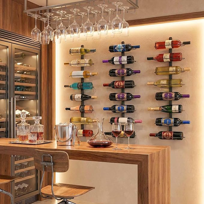 Wine Rack Wall Mounted: 16 Bottles Wine Bottle Holder Hanging Bar Liquor Storage Organizer of Cabinet Kitchen - Designed for SpaceSaver (16 Bottles)