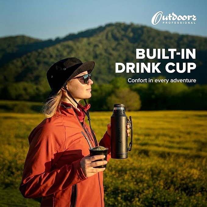 Vacuum Insulated Thermo 34oz, Stainless Steel Coffee Bottle for Hot & Cold Drinks, Leak Proof Travel Thermos Flask with Cup Lid, Tea Bottle for Home, Office & Camping