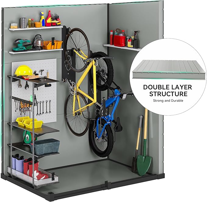 DWVO 5x3 FT Outdoor Storage Shed with Reinforced Floor, All-Weather Resin Storage Shed with Lockable Door & Window, Waterproof Plastic Tool Storage for Garden, Backyard, Patio, Lawn,Blue-Gray+Black