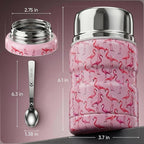Earth&ME 17 OZ Soup Thermo for Hot & Cold Food for Kids, Vacuum Insulated Steel Lunch Container, Kids Wide Mouth Bento Thermal Food Jar, Warm Food Lunchbox Thermo Bowls with Spoon (Flamingo)