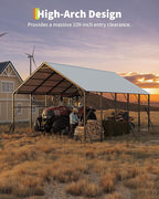 Garvee 20x25 ft Metal Carport Kit, 120° Steep-Pitch Vertical Roof for Snow Shedding, 173" High-Clearance RV & Tractor Shelter, Heavy-Duty 2 Cars Car Port with Reinforced Frame